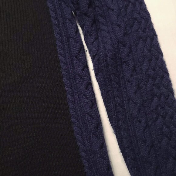 Sacai Luck Women Sz 3 Large 100 Wool Cable Knit Navy Sweater Black Back 2-tone - Picture 8 of 12